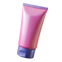 Pink cosmetic cream tube with purple cap on black background