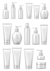 Collection Of White Cosmetic Bottles And Tubes On Transparent Background