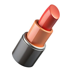 Close up of a coral lipstick with a metallic case on a black background