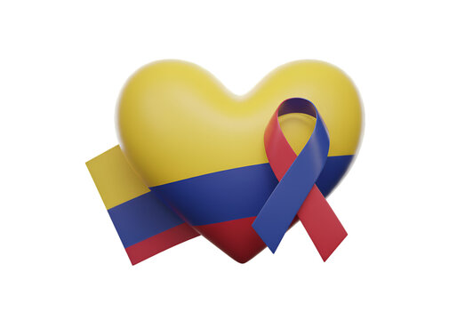 Colombia Flag Heart Shape 3D Render Illustration on Transparent Background