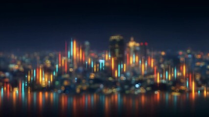 Financial Market Data Visualization over Illuminated City Skyline at Night. - Powered by Adobe