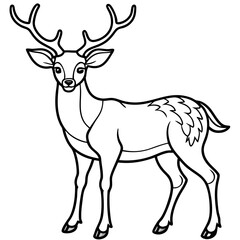 A stylized black and white outline drawing of a deer with large antlers