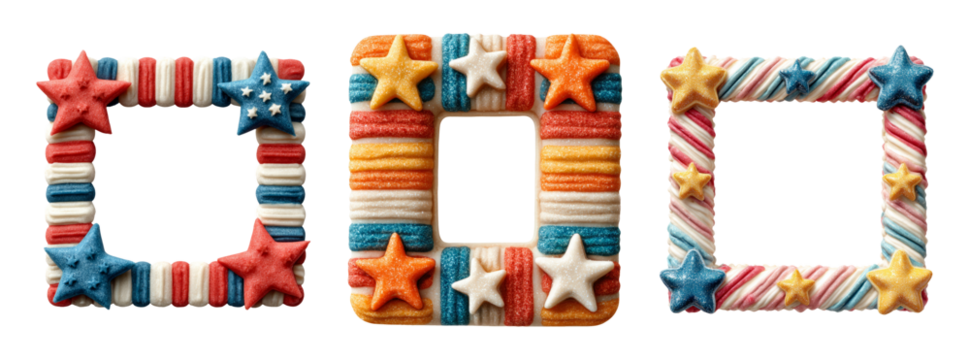 Colorful Decorative Frames with Stars and Stripes on Transparent Background