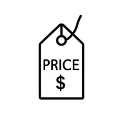 Simple line drawing of a price tag with dollar sign