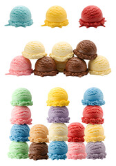 Colorful Ice Cream Scoops Stacked on Transparent Background Illustration