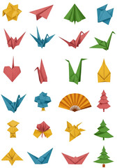 Colorful Origami Paper Crafts Isolated On Transparent Background Illustration