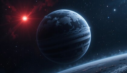 Fototapeta premium Alien Planet & Red Giant Star - Space Art - Sci-Fi and Fantasy Art