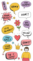 Colorful Speech Bubble Illustration with Text and Woman Isolated on Black Background