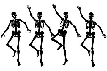 set of skeleton dance silhouette vector illustration