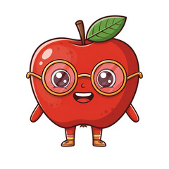Cute Cartoon Apple Character Wearing Glasses On Transparent Background