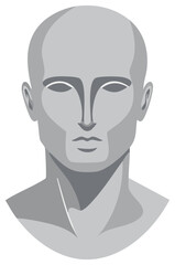 Minimalist vector illustration of a gray monochrome human bust statue