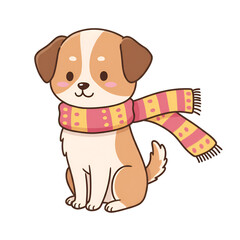 Cute Cartoon Dog with Scarf Illustration on Transparent Background