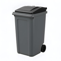 Gray Plastic Trash Bin with Black Lid and Wheels Outdoor Photo