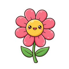 Cute Cartoon Flower Illustration With Smiling Face Isolated On Transparent Background