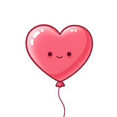 Cute Pink Heart Balloon Illustration with Smiling Face Isolated