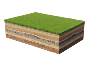 Detailed 3D Cross-Section Illustration Of Soil Layers With Green Grass on Top Isolated