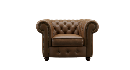 Detailed 3D Render of a Brown Leather Armchair Isolated on a Transparent Background