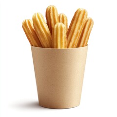 Churros in a brown paper cup