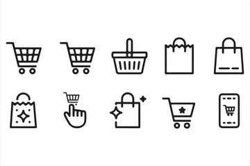 Ecommerce Icons – Click to Buy, Basket, Cart, and Store Bag

