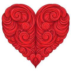 Decorative Red Heart Illustration With Swirl Patterns On Transparent Background
