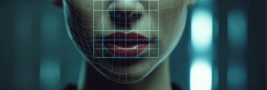 Jawline Analysis Using Symmetry Scanner in a Futuristic Environment With Clear Upper Zone and Grid Overlay