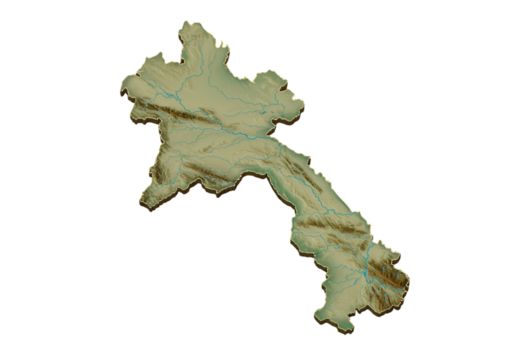 Detailed 3D Isometric Map Illustration of Laos on Transparent Background