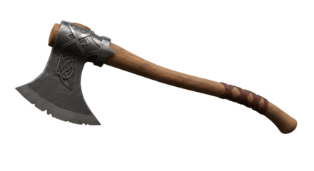 Detailed Axe Illustration with Wooden Handle on Transparent Background