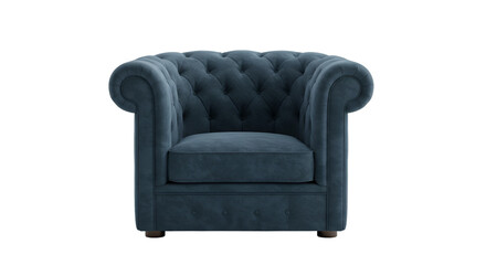 Detailed 3D Render of Isolated Blue Tufted Armchair on Transparent Background