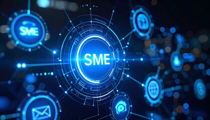 Abstract digital graphic depicting a network or system related to SME (Small and Medium Enterprise)
