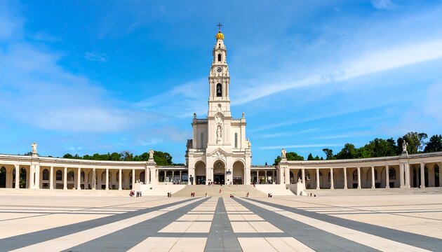 Sanctuary of F?tima, Portugal: A grand religious architectural complex under a vast blue sky