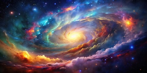 Vast colorful nebula clouds in the galaxy with cosmic starlight and sparkling stars