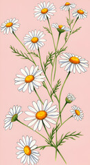 Obraz premium Illustration of Daisy Flowers Blooming On Pink Background Vertical Design