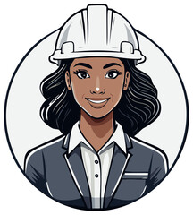 Smiling Woman Engineer Cartoon Avatar with Hard Hat and Business Suit Illustration