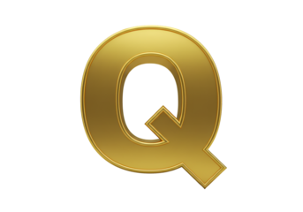 Elegant Golden 3D Letter Q Isolated On Transparent Background Illustration