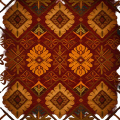 Detailed Ornamental Illustration with Red Brown Gold and Orange Background