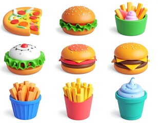 Cartoon food icons on white