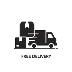 Illustration Of A Black Delivery Truck With Boxes And Free Delivery Text