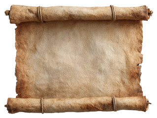 old paper scroll with rope on white background