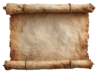 old paper scroll with rope on white background