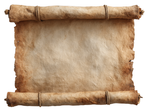 old paper scroll with rope on white background