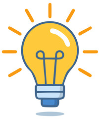 Cartoon light bulb icon shining with rays representing an idea or inspiration