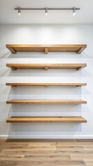 Empty white wall with bare shelves