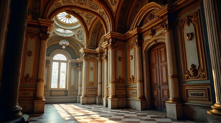 Fototapeta premium Ornate Ballroom Interior with Golden Architectural Details