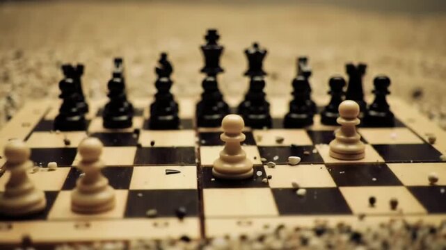 The opening gambit in a classic game of chess, focusing on the initial pawn moves for a strategic battle on a checkered board