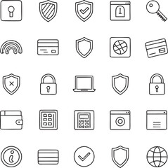 Digital Security and Finance Line Icon Set