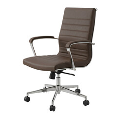 Isolated Brown Leather Office Chair with Chrome Details and Wheels