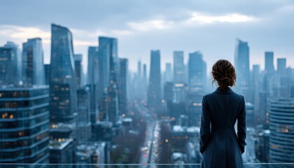 Woman gazing at cityscape