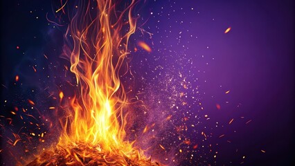 A vibrant orange flame engulfing a dark purple background