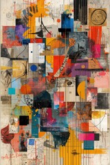 Fototapeta premium Colorful Abstract Geometric Painting with Dynamic Lines and Shapes