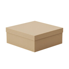 Isolated Brown Cardboard Box Packaging Design with Lid on Transparent Background